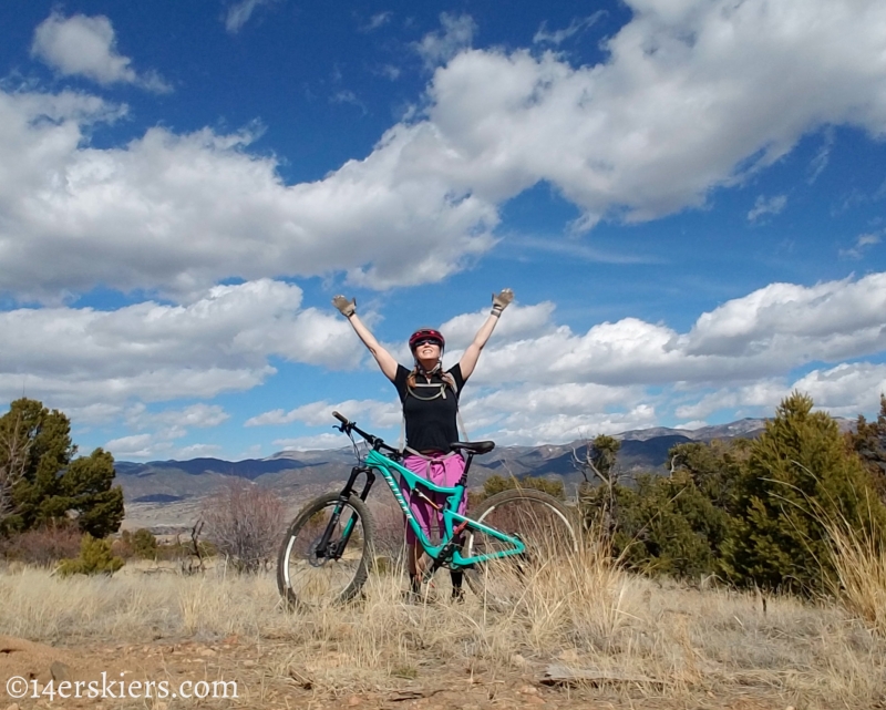 Enjoying warm weather and sunny skies while mountain biking in Salida during ACL recovery.