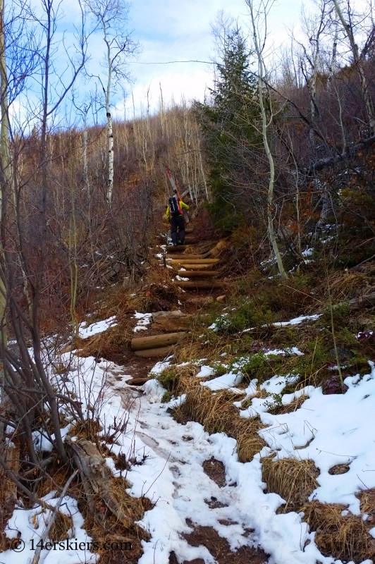 Hiking on Pitkin Creek trail to go backcountry skiing.  