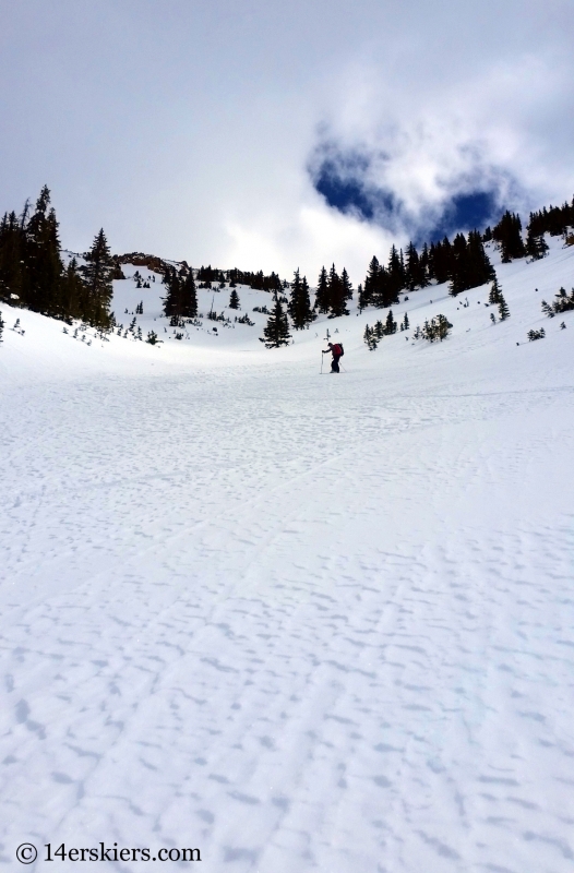 Backcountry skiing Birthday Chute in the Gore Range.  