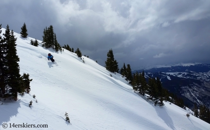 Larry Fontaine backccountry skiing Birthday Chute in the Gore Range.