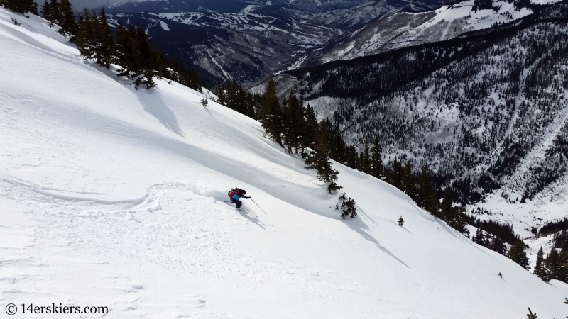 Larry Fontaine backccountry skiing Birthday Chute in the Gore Range.