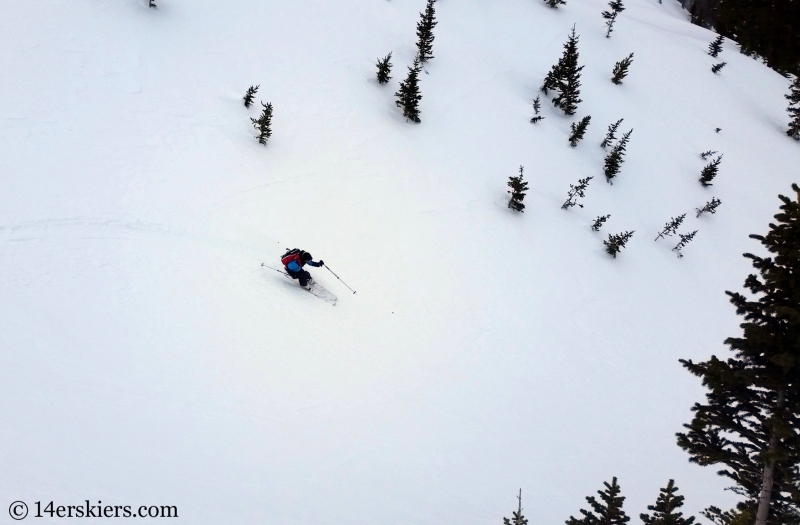 Larry Fontaine backccountry skiing Birthday Chute in the Gore Range.