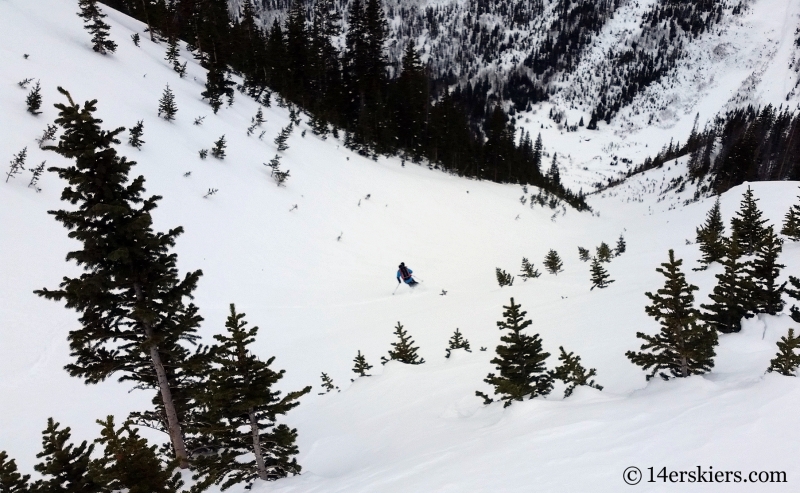 Larry Fontaine backccountry skiing Birthday Chute in the Gore Range.