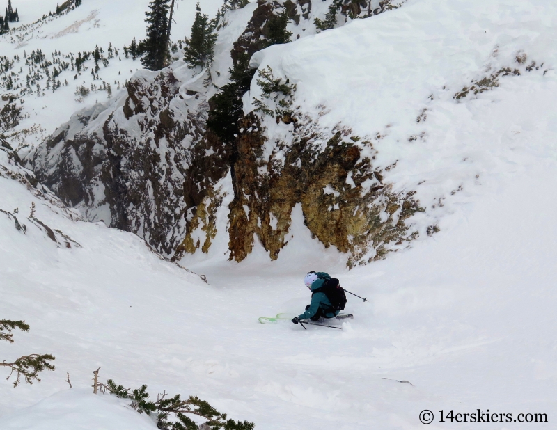 Susan Mol backcountry skiing in Crested Butte, Axtell Pencil Couloir