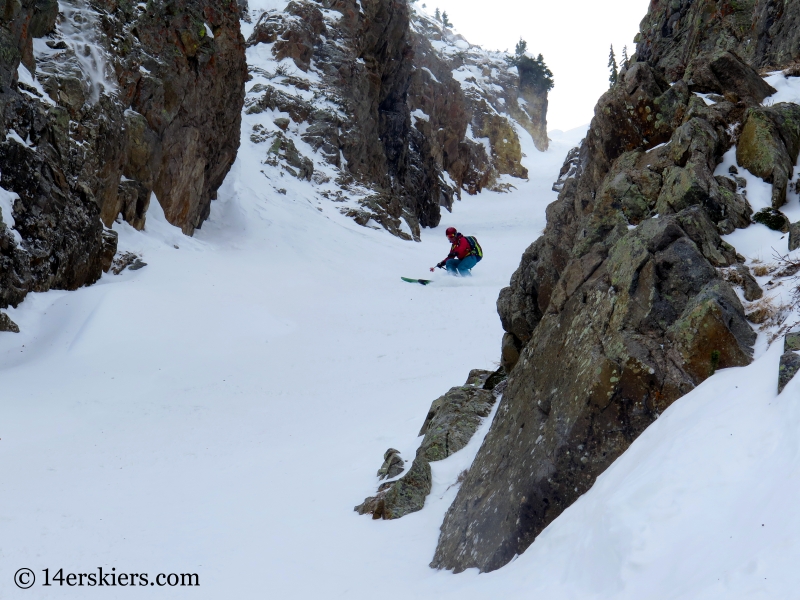 Brittany Walker Konsella backcountry skiing in Crested Butte, Axtell Pencil Couloir
