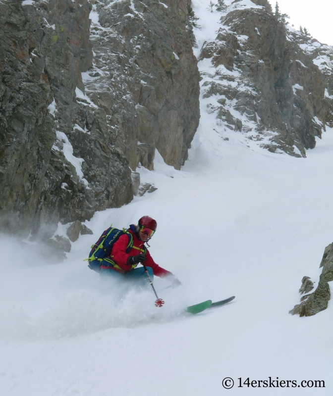 Brittany Walker Konsella backcountry skiing in Crested Butte, Axtell Pencil Couloir