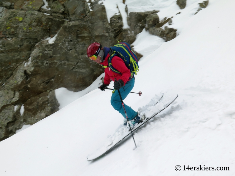 Brittany Walker Konsella backcountry skiing in Crested Butte, Axtell Pencil Couloir