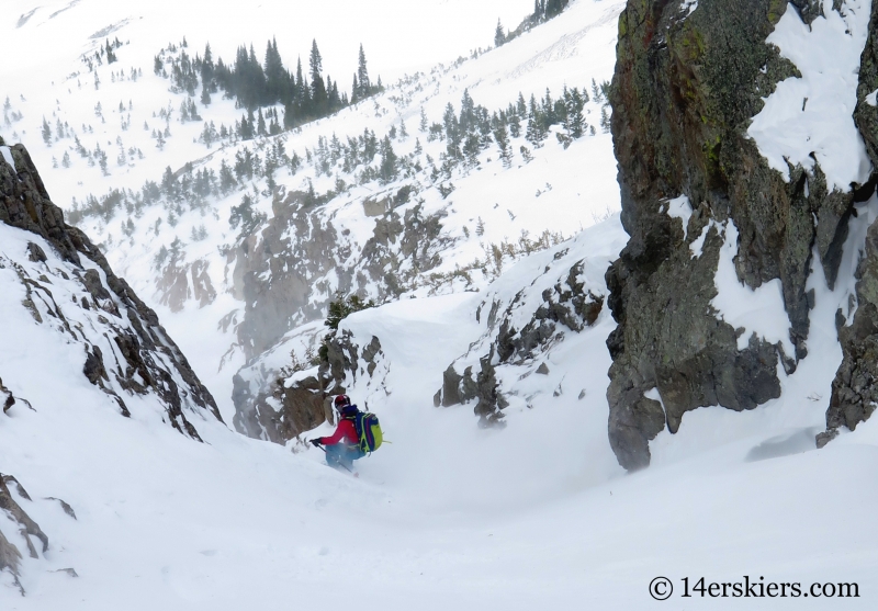 Brittany Walker Konsella backcountry skiing in Crested Butte, Axtell Pencil Couloir