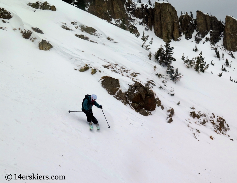 Susan Mol backcountry skiing in Crested Butte, Axtell Pencil Couloir