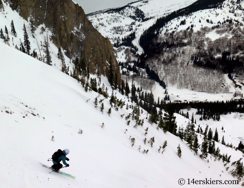 Susan Mol backcountry skiing in Crested Butte, Axtell Pencil Couloir