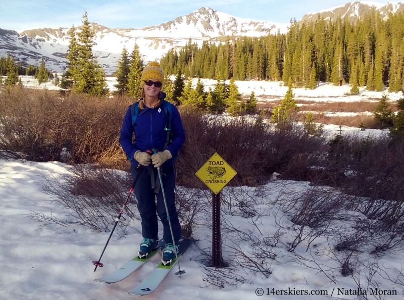 Brittany Walker Konsella backcountry skiing on Emma Burr Mountain.