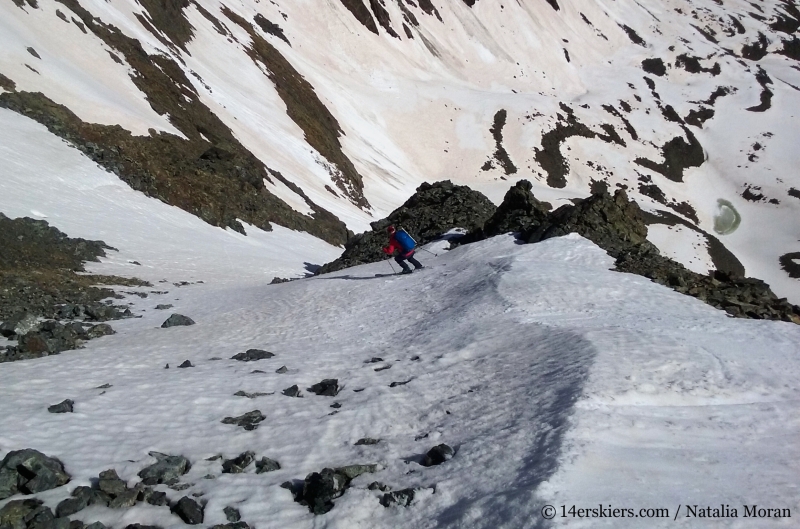 Brittany Walker Konsella backcountry skiing on Emma Burr Mountain.