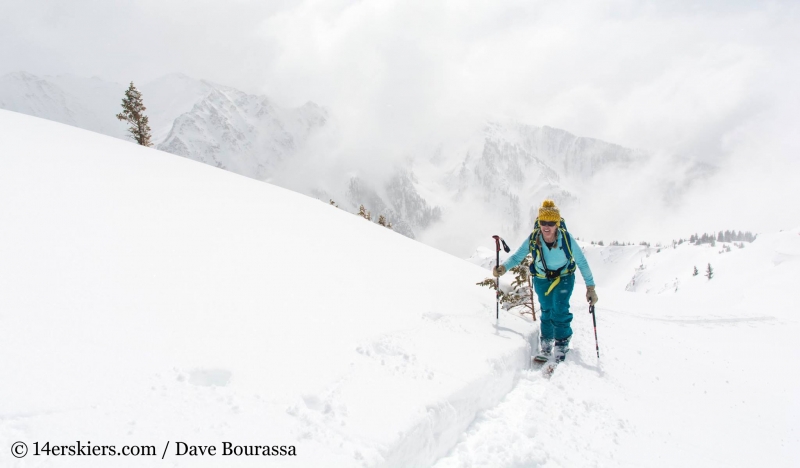 Brittany Walker Konsella backcountry skiing on Outpost Peak in the Gore Range. 