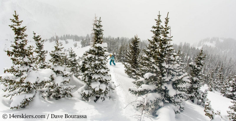 Brittany Walker Konsella backcountry skiing Outpost Peak in the Gore Range. 