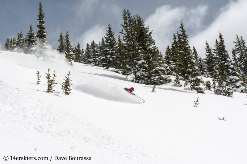 Brittany Walker Konsella backcountry skiing on Outpost Peak in the Gore Range.