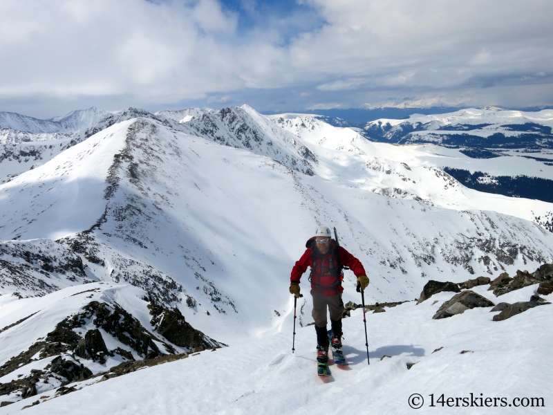 Zach Taylor backcountry splitboarding on Pacific Peak. 