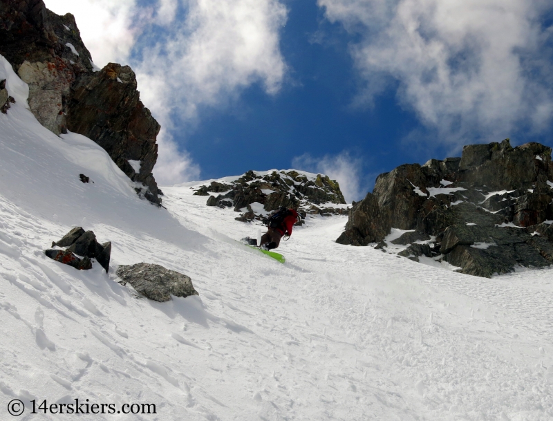 Zach Taylor backcountry splitboarding Pacific Peak. 