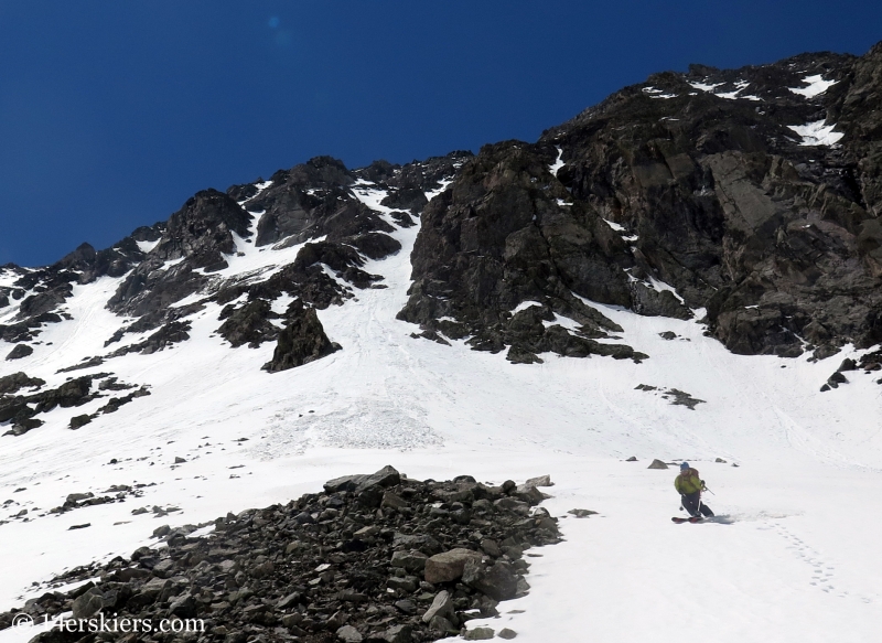 Larry Fontaine backcountry skiing Polaris Couloir on North Star Mountain.