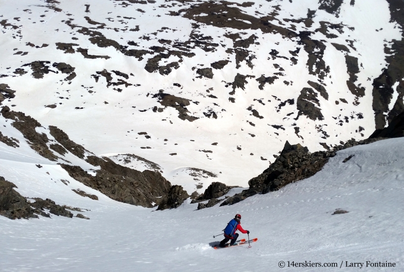 Brittany Konsella backcountry skiing Polaris Couloir on North Star Mountain.