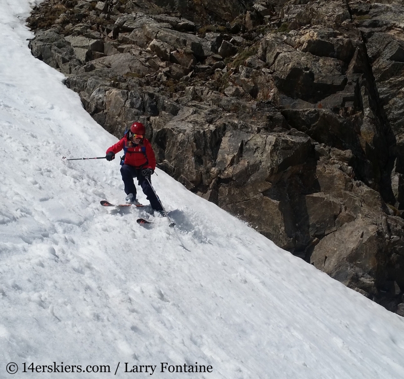 Brittany Konsella backcountry skiing Polaris Couloir on North Star Mountain.