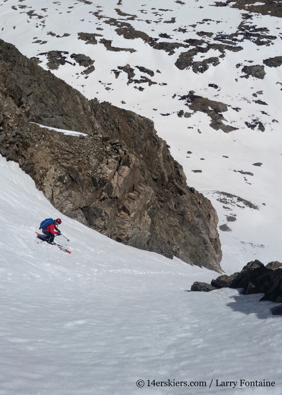 Brittany Konsella backcountry skiing Polaris Couloir on North Star Mountain.