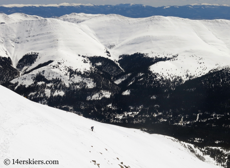 Larry Fontaine backcountry skiing Cristo Couloir on Quandary Peak. 