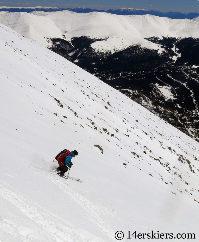 Larry Fontaine backcountry skiing Cristo Couloir on Quandary Peak.