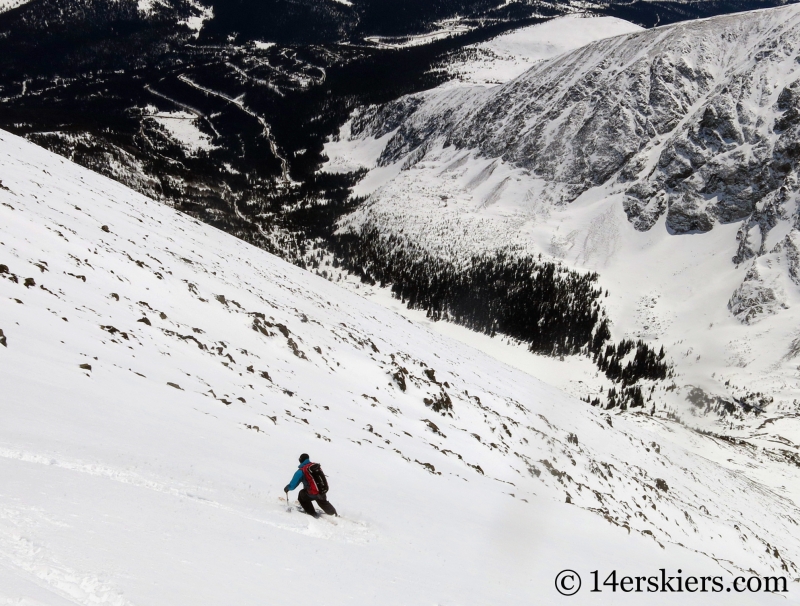 Larry Fontaine backcountry skiing Cristo Couloir on Quandary Peak.