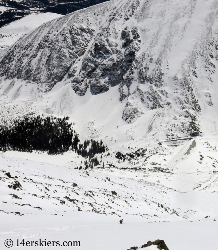 Larry Fontaine backcountry skiing Cristo Couloir on Quandary Peak.