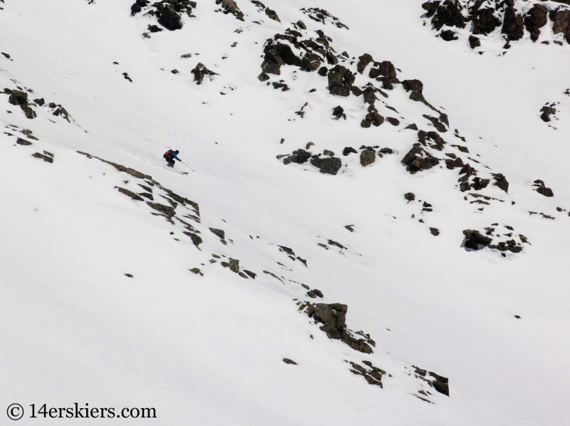 Larry Fontaine backcountry skiing Cristo Couloir on Quandary Peak.