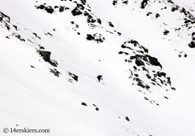 Larry Fontaine backcountry skiing Cristo Couloir on Quandary Peak.