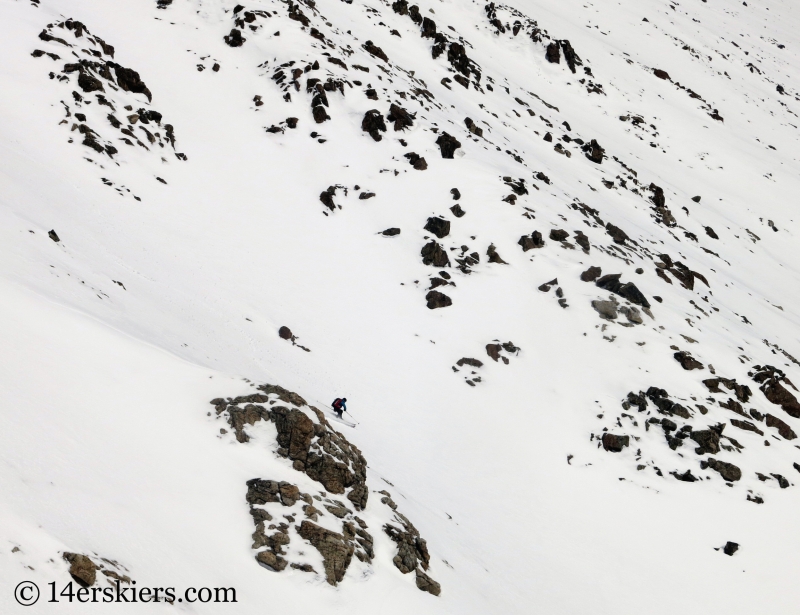 Larry Fontaine backcountry skiing Cristo Couloir on Quandary Peak.