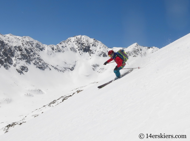 Brittany Walker Konsella backcountry skiing Cristo Couloir on Quandary Peak. 