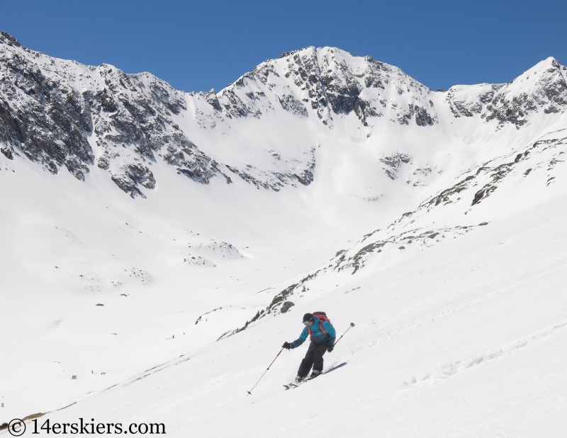 Larry Fontaine backcountry skiing Cristo Couloir on Quandary Peak.