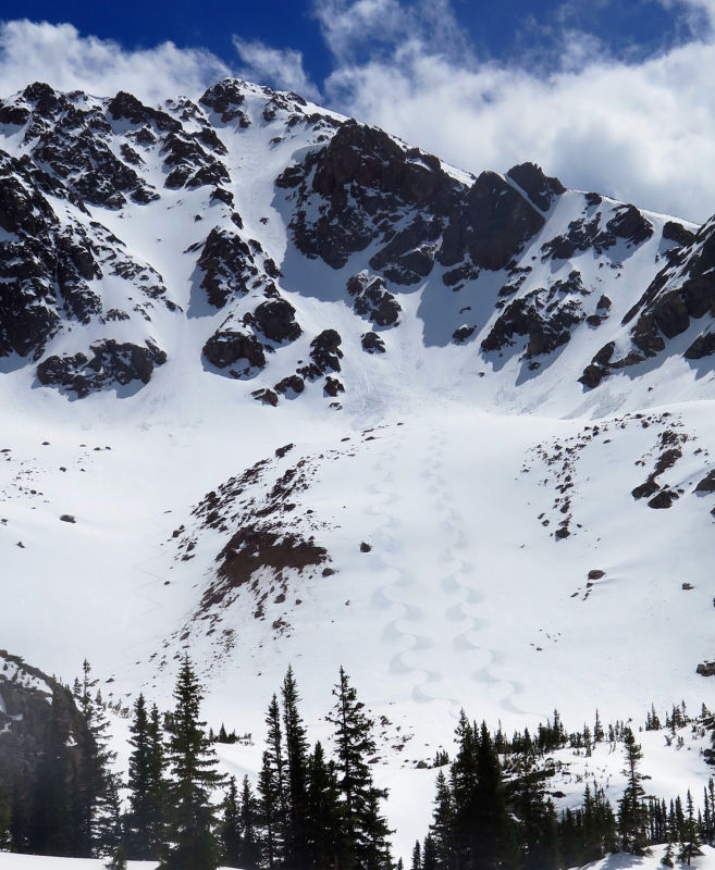 Backcountry skiing Big Bad Wolf on Red Peak in the Gore Range. 