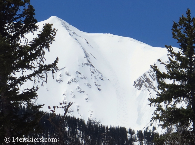 Backcountry skiing the Elbow on Mount Sopris. 