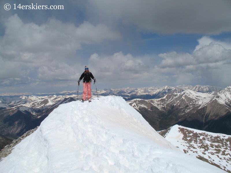 Brittany Konsella skiing from the summit of Mount Antero. 