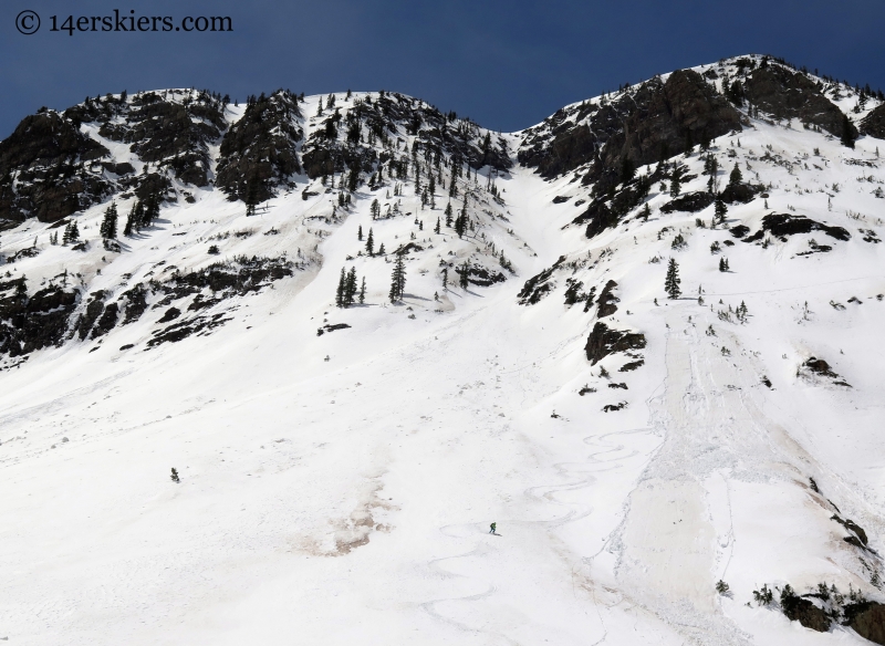 Nick Matisse, Starr Jamison, and Brittany Konsella of 14erskiers skiing Mineral and Augusta near Crested Butte.