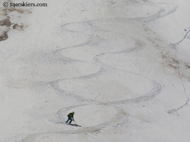 Nick Matisse, Starr Jamison, and Brittany Konsella of 14erskiers skiing Mineral and Augusta near Crested Butte.