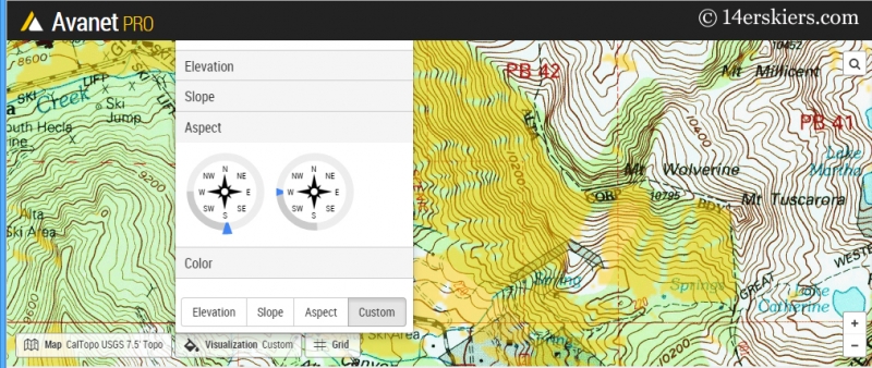 Filter by slope aspect on Avanet.