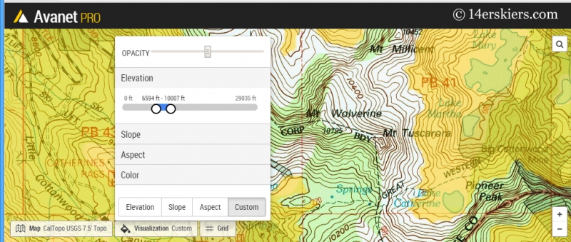 Elevation filter on Avanet.