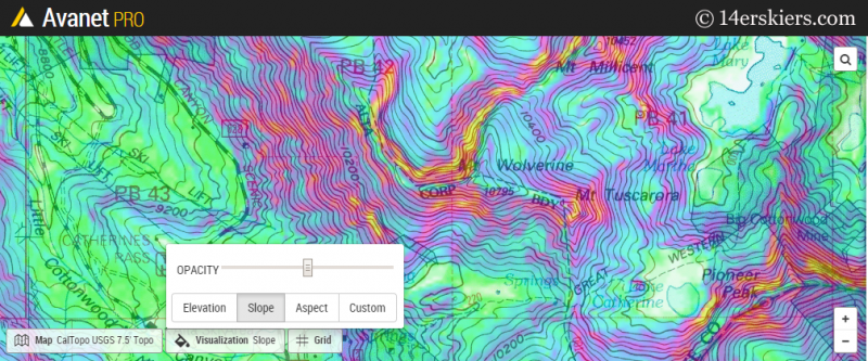 Aspect of slope in Avanet route-planning.  