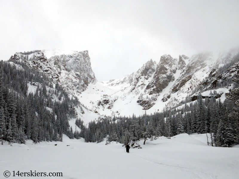 Backcountry skiing Bear Lake zone in Rocky Mountain National Park.