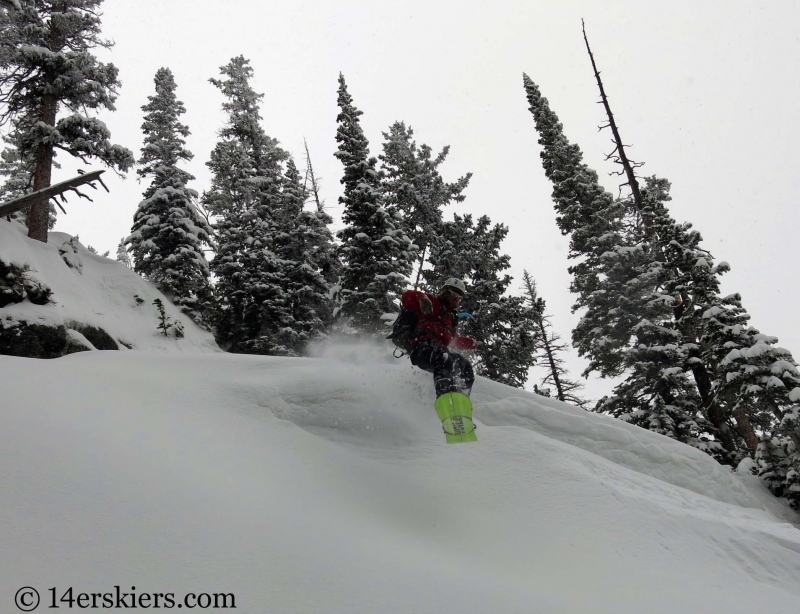 Zach Taylor backcountry skiing the Dream Shots in the Bear Lake Zone in Rocky Mountain National Park.in