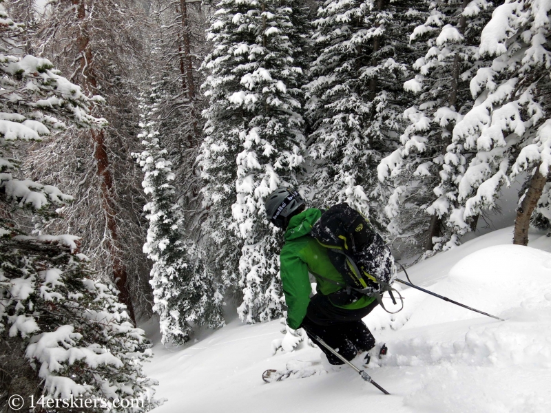 Scott Edlin backcountry skiing the Dream Shots of the Bear Lake zone in Rocky Mountain National Park.