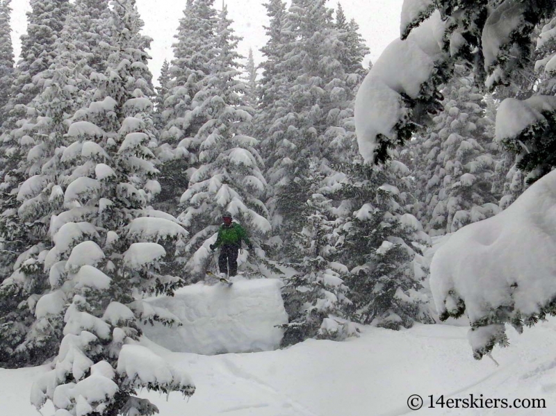 Scott Edlin backcountry skiing down Marios in the Bear Lake zone of Rocky Mountain National Park.