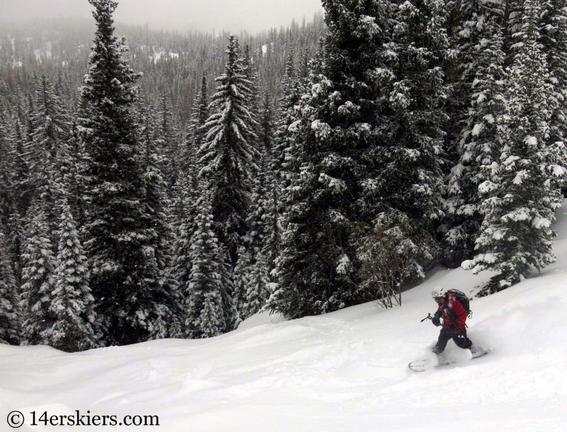 Zach Taylor backcountry snowboarding in the Bear Lake Zone of Rocky Mountain National Park.