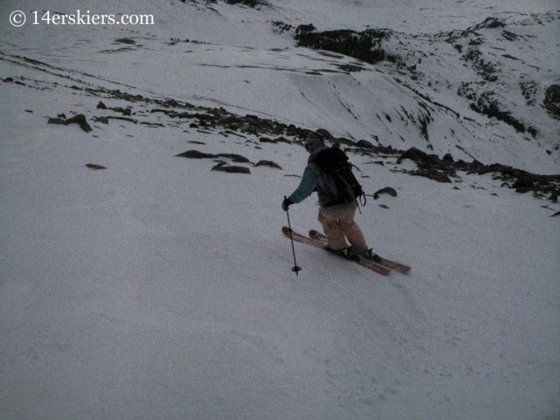 Brittany Walker Konsella backcountry skiing on Mt. Bierstadt. 