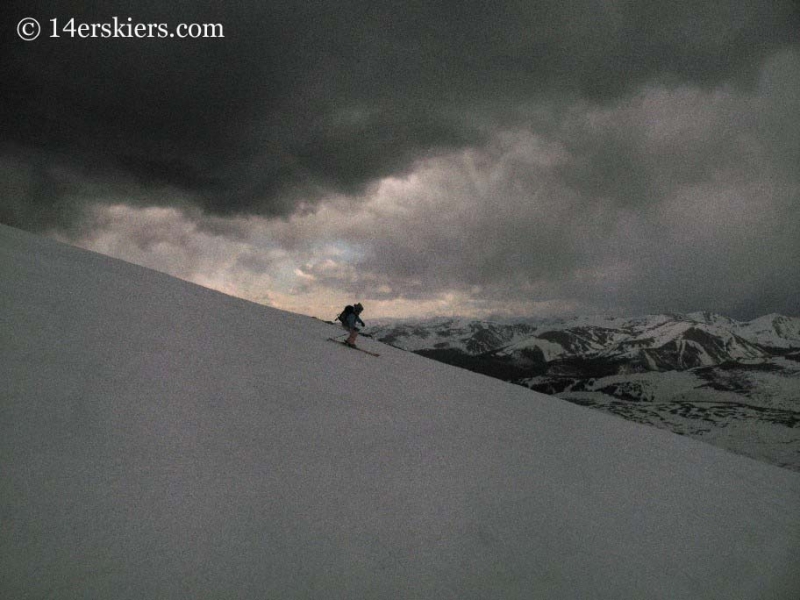 Brittany Walker Konsella backcountry skiing on Mt. Bierstadt.