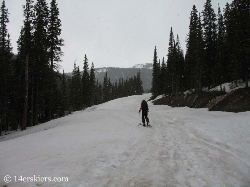 Skinning to go backcountry skiing on Mount Bierstadt.